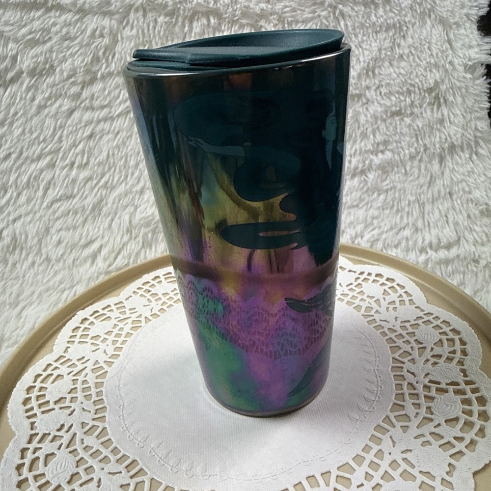 Starbucks 2023 Teal Blue Iridescent Siren Mermaid Ceramic Travel Tumbler Cup Lid - Picture 3 of 11